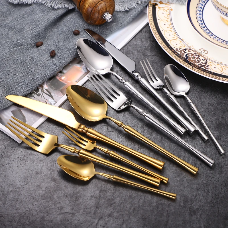 
High Quality Exquisite Pecuial 304 Stainless Steel Silverware Knife Fork and Spoon Tableware Wedding Cutlery Set 