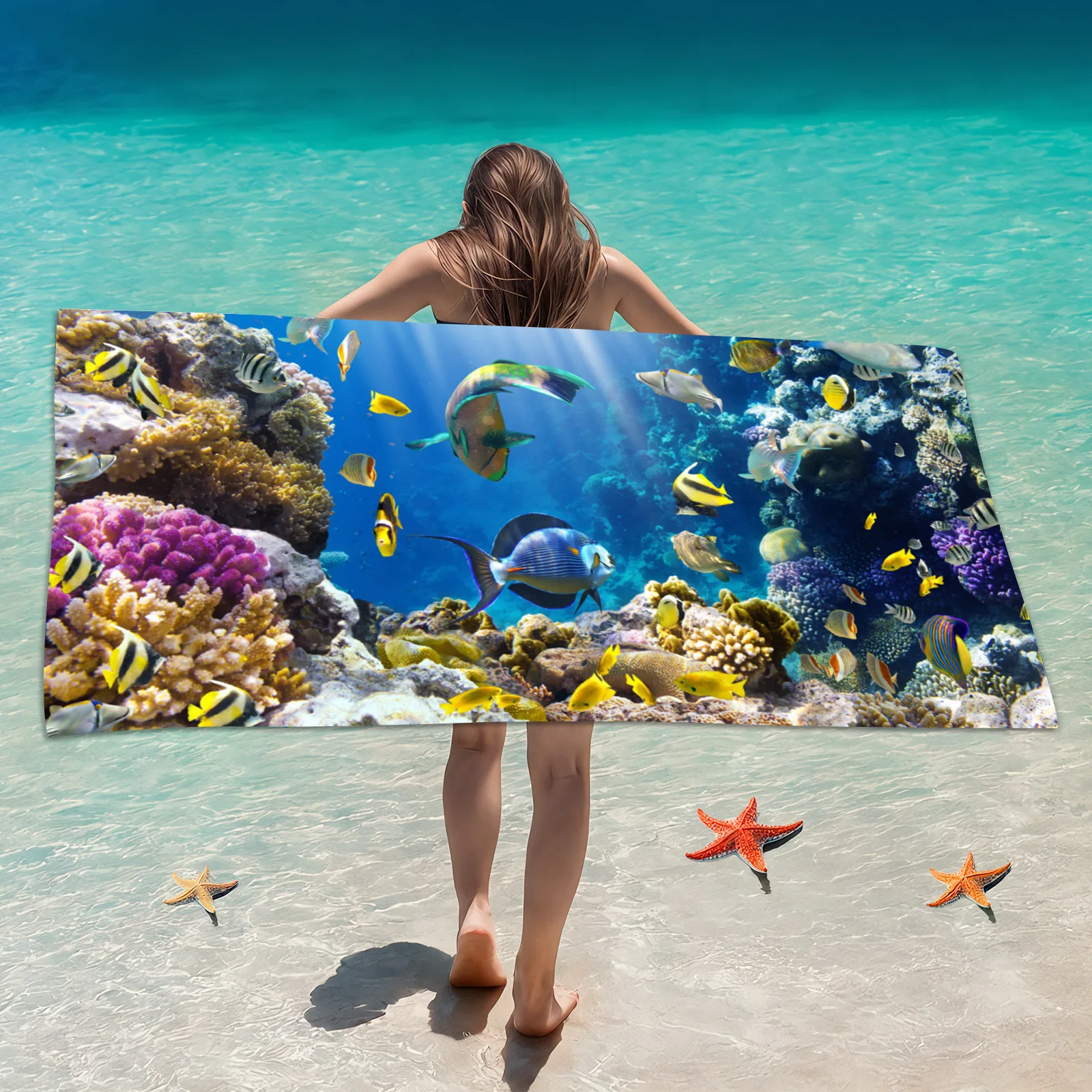 Big turtle print beach towel 27.5x55.1 inches microfiber swimming bath towel for kids and adults quick dry and super absorbent