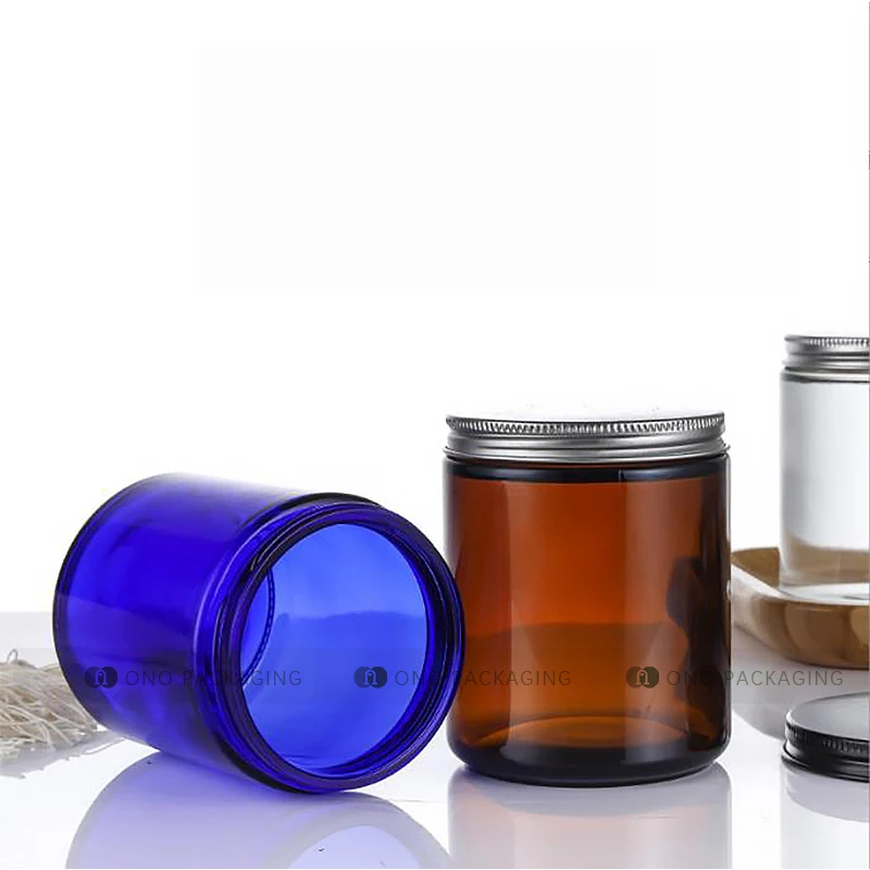 2 oz 4 oz 8 OZ amber color straight side glass candle jar with aluminum metal cap