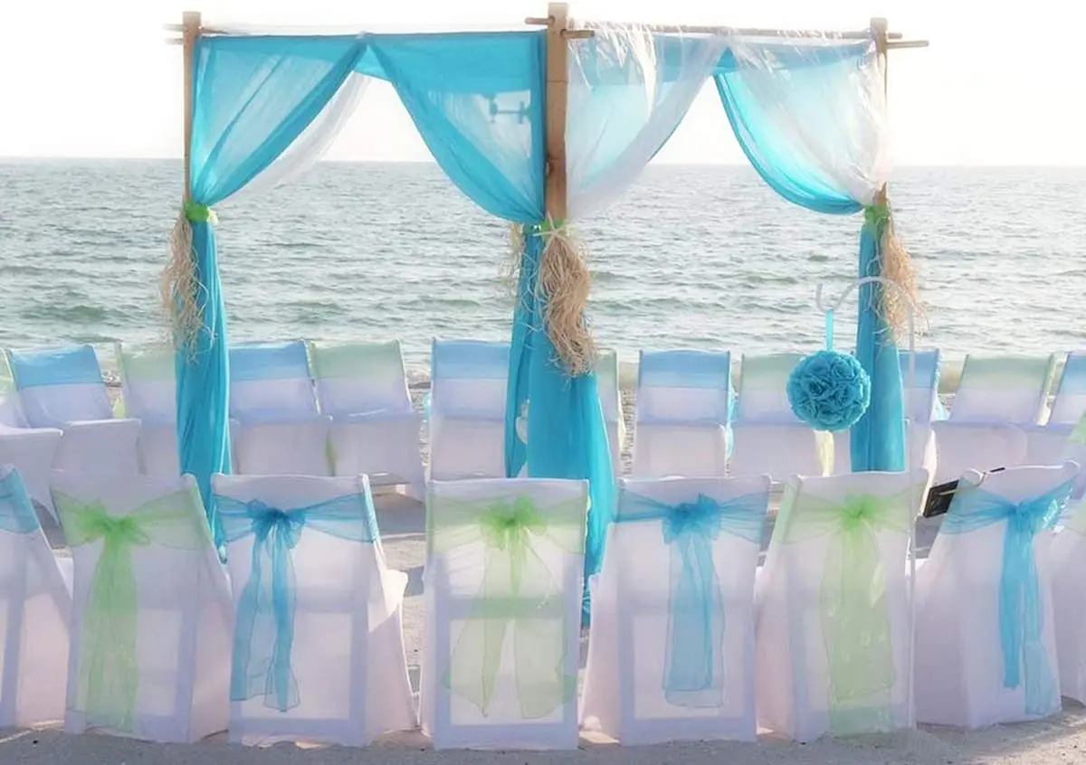 Organza Chair Sashes for Wedding Banquet Party Decoration Chair Bows Ties Chair Cover Bands Event Supplies - Turquoise