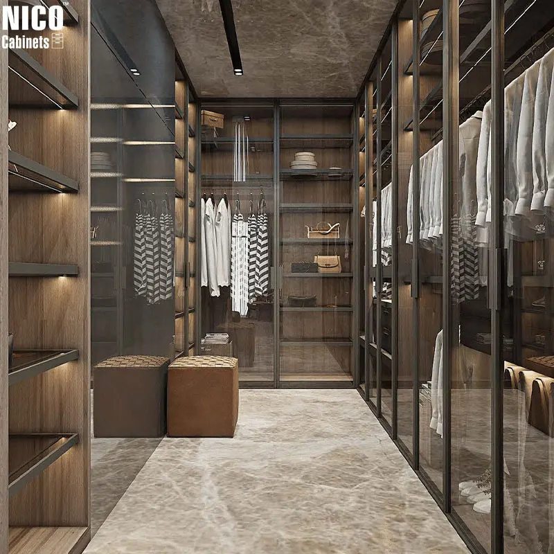 NICOCABINET Luxury Modern Classic Design Spacious Storage Multifunctional Compartments LED Lighting Walk-In Wardrobe