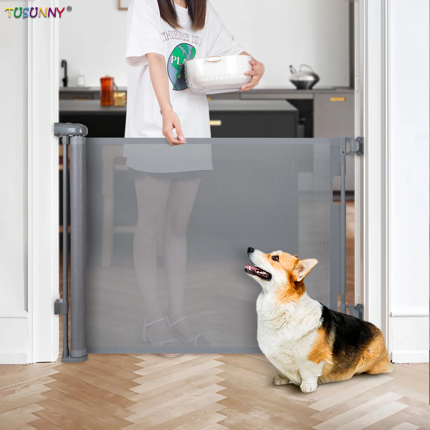 Child Safety Pets-mesh-gates Children Door Stair Sliding Retractable Safety Baby Pets Secure Gate