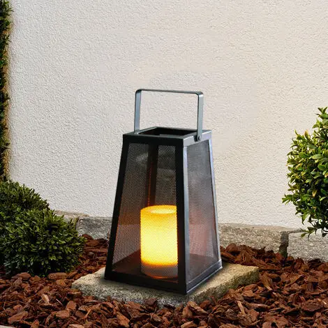Hanko New Style Trapezoid Solar Powered Garden Decor Black Metal Led Candle Lantern Light