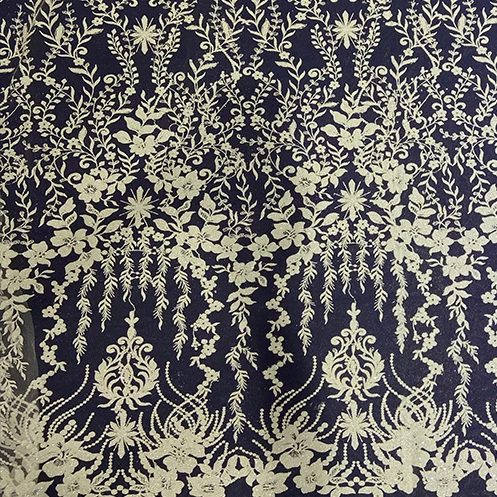 Honglong luxury Swiss lace white wedding gauze mesh glittering crystal sequins beaded ball evening dress fabric