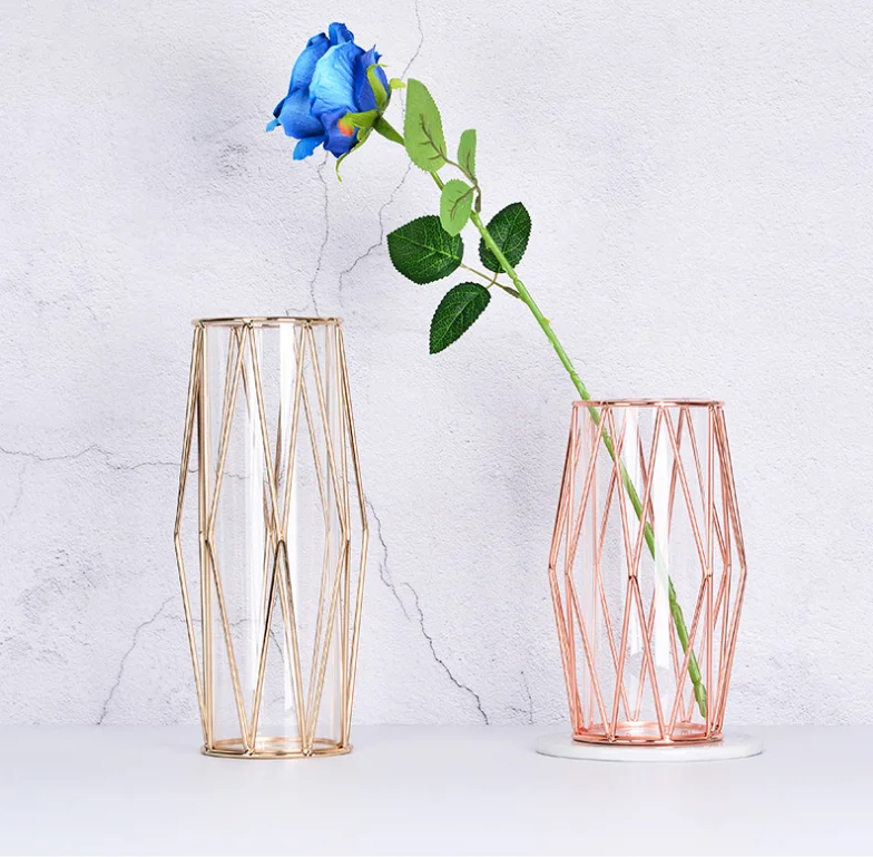 Desktop Hydroponic Vase Tube gold glass vase de mariage geometric hydroponics flower plant terrarium container vase