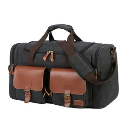 Spot goods mens canvas travel duffel overnight bag womens black gym sports bag leather