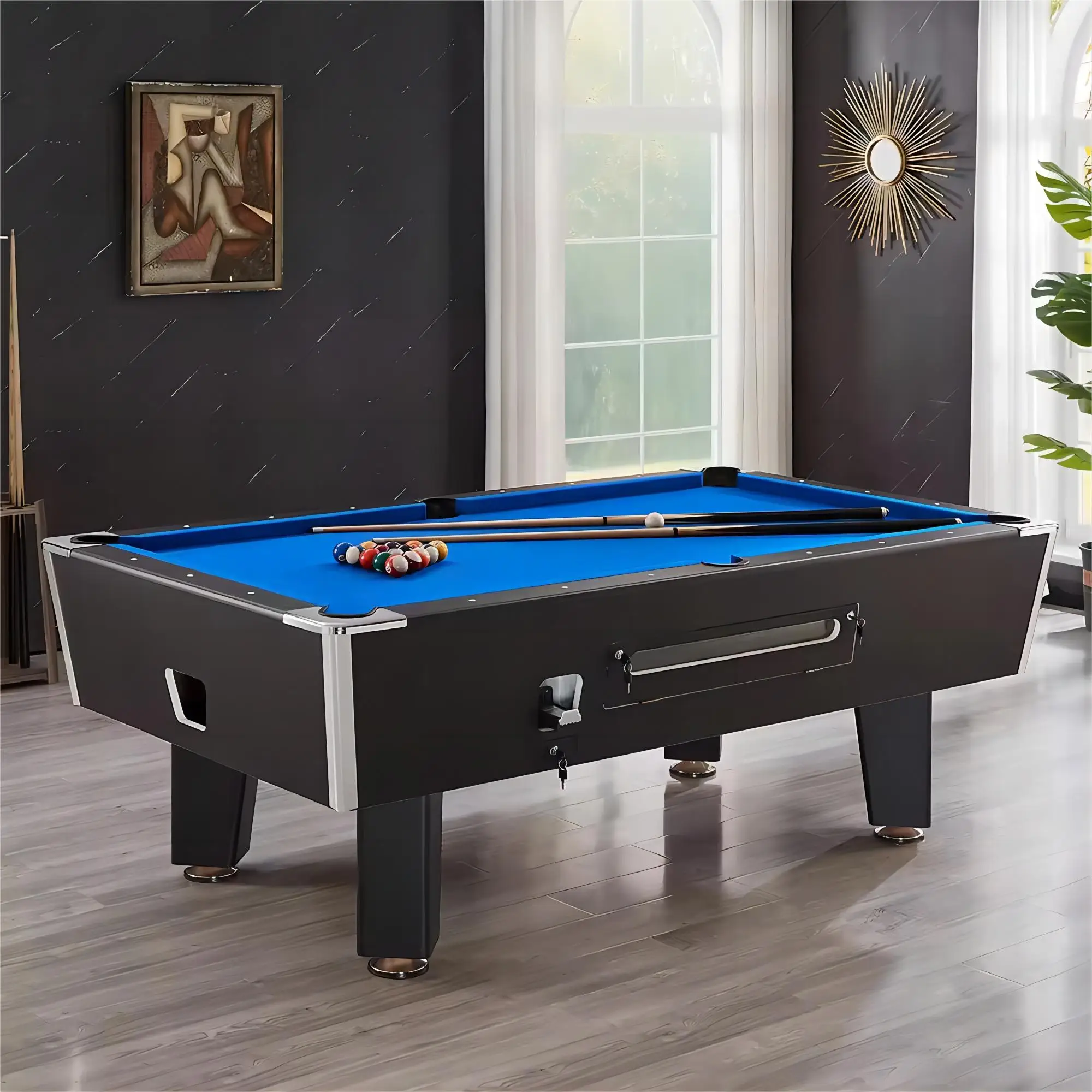 Deluxe Coin-Operated Home Billiards Table - Standard 7ft 8Ft Pool Table for Indoor American Style Billiards Room Game