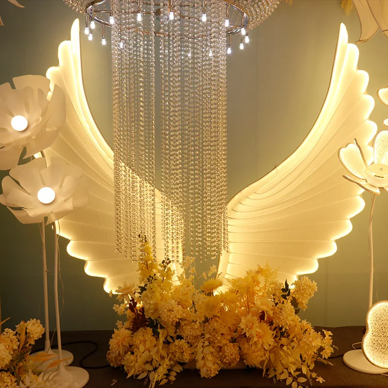 Iron Luminous Angel Wings Wedding Anniversary Street Light Mall Wedding Hall Background Venue Decoration Props Decoration