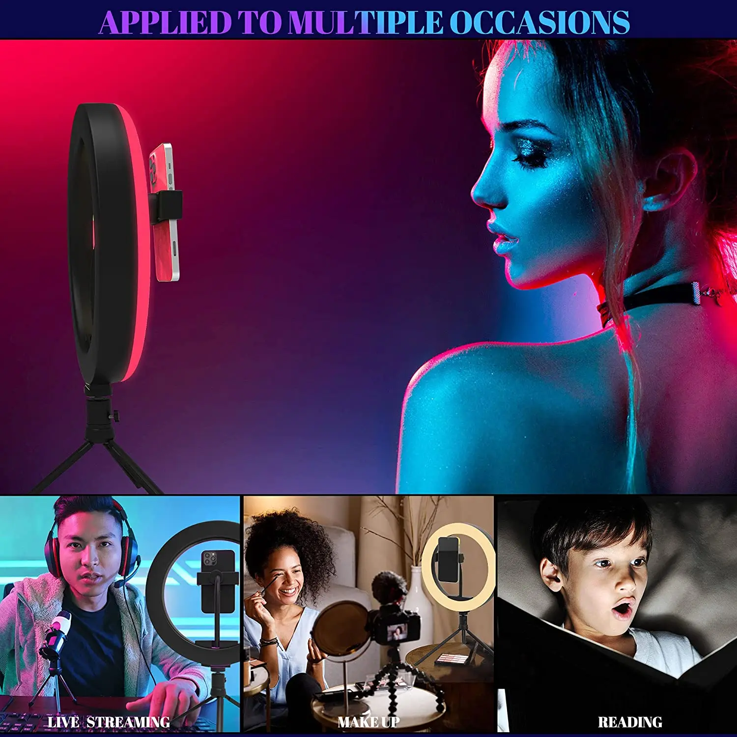 Wholesale Professional Customized 10 inch Portable Lighting Coloful DC5V 6/8/10 inch LED Dimmable RGB Selfie Stick Ring Light