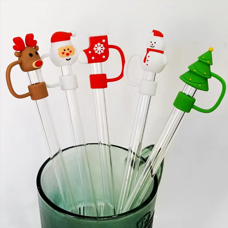 High Quality Silicone 3D 10mm Christmas Straw Topper Drinking Water Juice Tumbers Accessories Straw Tip Cover Cap