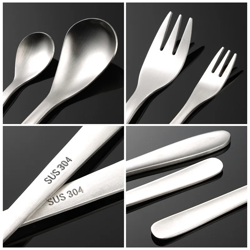 High Quality Stainless Steel 304 Japandi Spoon Fork Knife Flatware Set Matt Polishing Creative Tableware Set