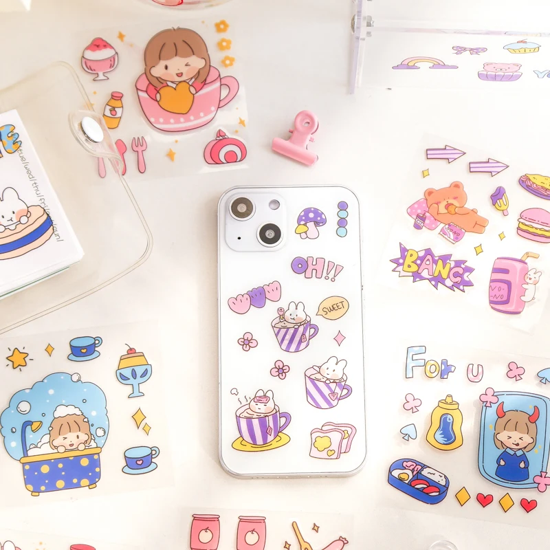 100Pcs Diary Sticker Scrapbooking Sweet Tea Diary  Planner Japanese Junk Journal Kawaii Decorative Stationery Craft Sticker