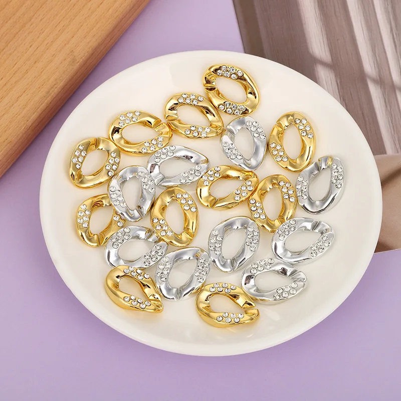 17*23mm Acrylic diamond UV Electroplating chain Buckle metal Gold silver rhinestone Acrylic Twisted Open Link Connect Chains