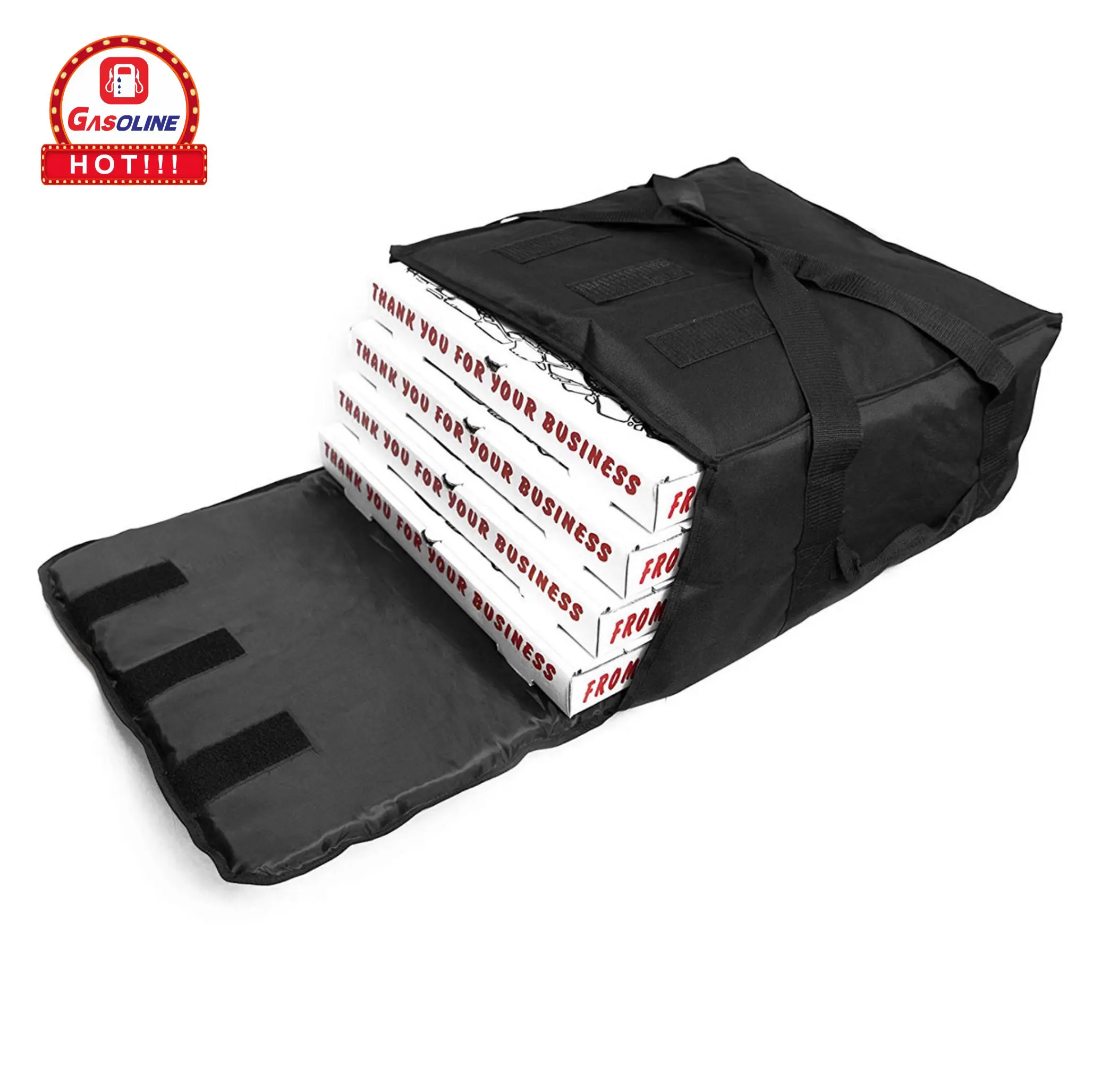 Fashion Waterproof Reusable Insulated Food Pizza Delivery Bag Shoulder Bag Promotion Gift or Shopping Bag Customized Gasoline