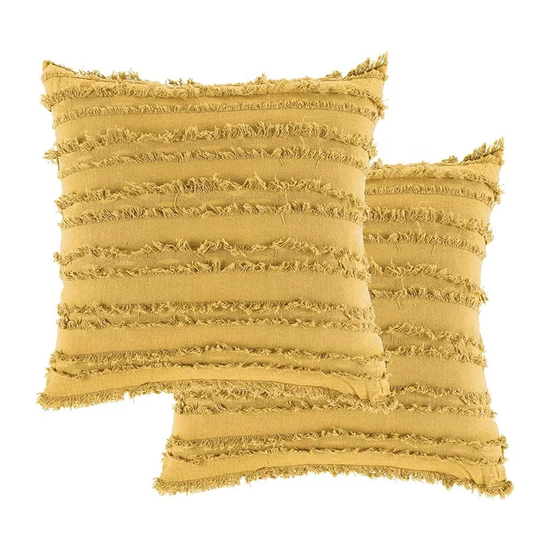 Monad Amazon Set of 2 18x18 inch Solid Boho Ethnic Tassel  Decorative Square Cotton Linen Throw Pillow Cushion Cover For Sofa