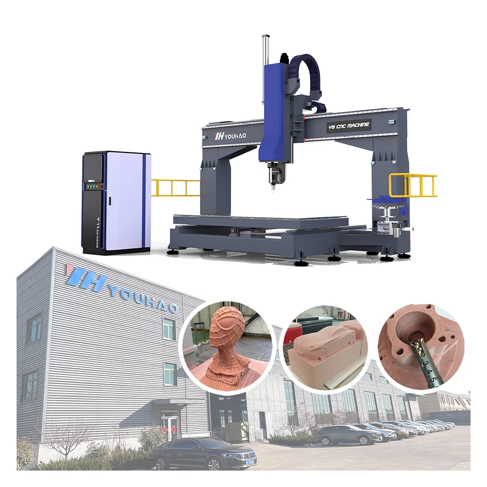 YOUHAO China supply 5axis Engraving And Milling Machine Swing Head 1200X1200MM Side Hole 3D CNC Wood Cutting 5AXIS CNC Router