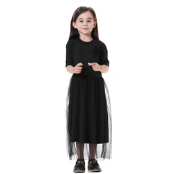 LangChi Indonesia Qatar Malaysia Dubai Abaya Muslim Girls Summer Dress Short Sleeve Islamic Clothing