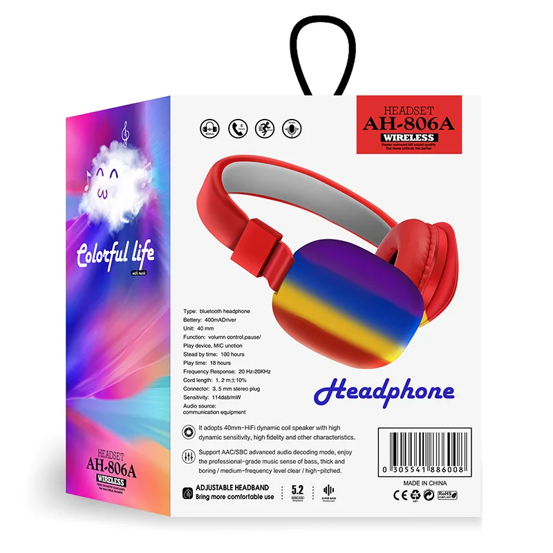 2021 HOT SALE AH-806B Kids Student wireless Headphones Kids Headphones Foldable bt 5.0  Stereo Sound with 18H Playtime
