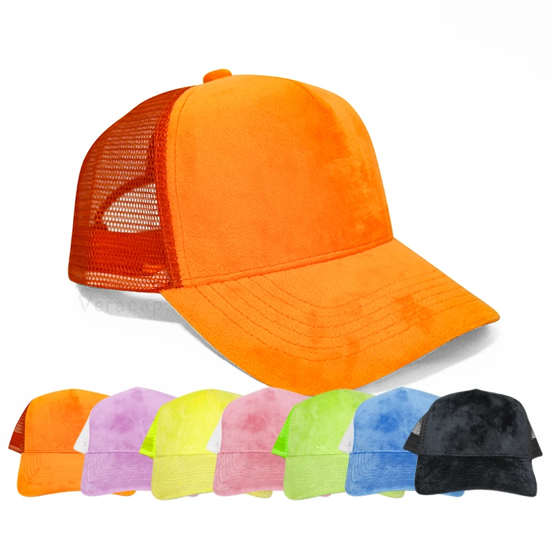 HN05 Wholesale vone luxury quality blank velvet customs mesh dutch velour trucker hat 5 panel custom embroidery cap