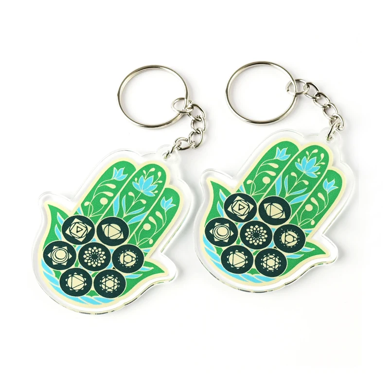 Judaica подарочные брелки для ключей Hamsa защита и благословение акриловые Hamsa Lucite Hamsa Напечатанный узор