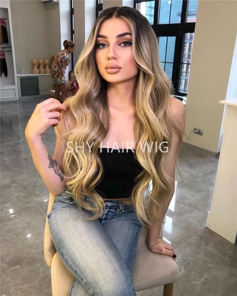 Perruque Sans Colle Glueless Blonde Human Hair Wigs Body Golden Light Brown With Blonde Highlight For European Women