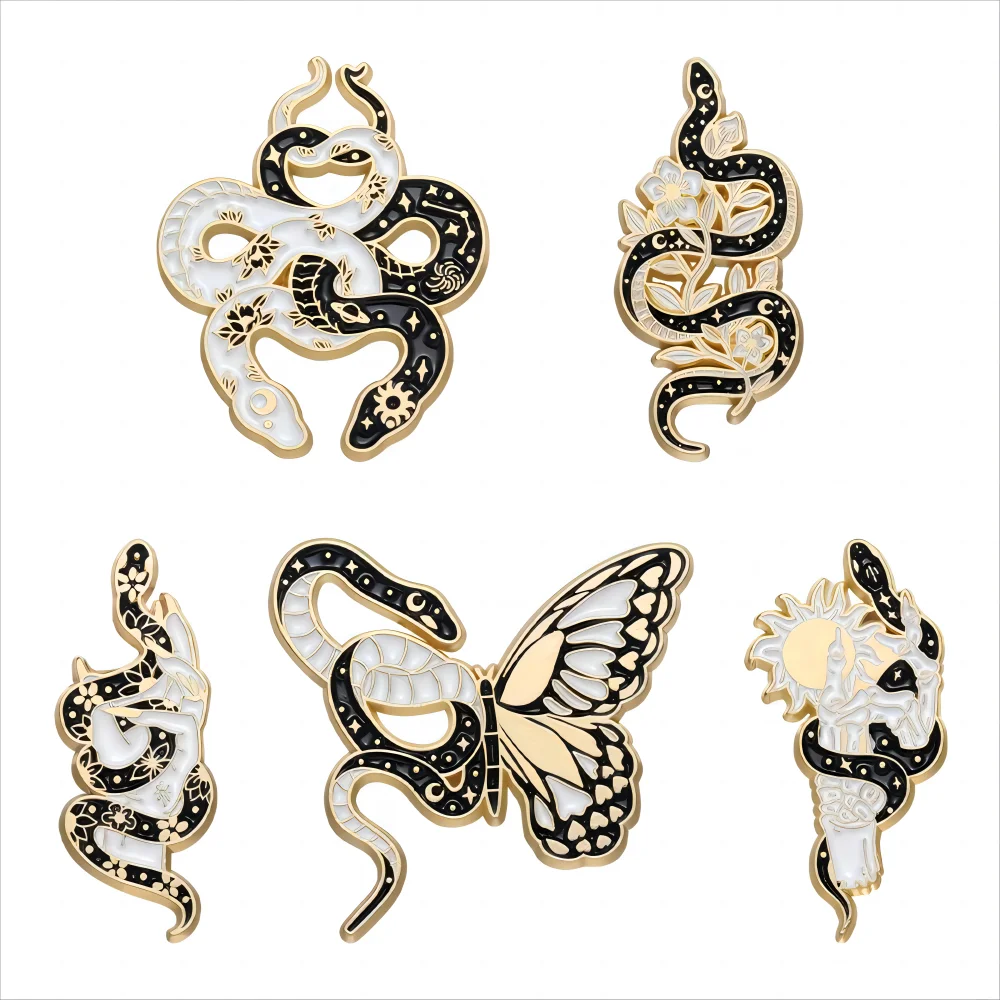 Dark Style Creative Animal Brooch Metal Badge Butterfly Black and White Snake Metal Clothing Accessories Lapel Pins
