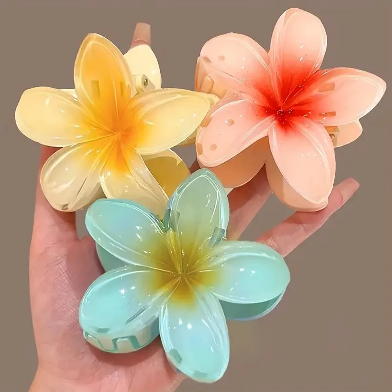 Factory Wholesale New Beach Vacation Beautiful Plumeria Flower Hair Claws Women Hibiscus Hawaiian Frangipani Claw Clip