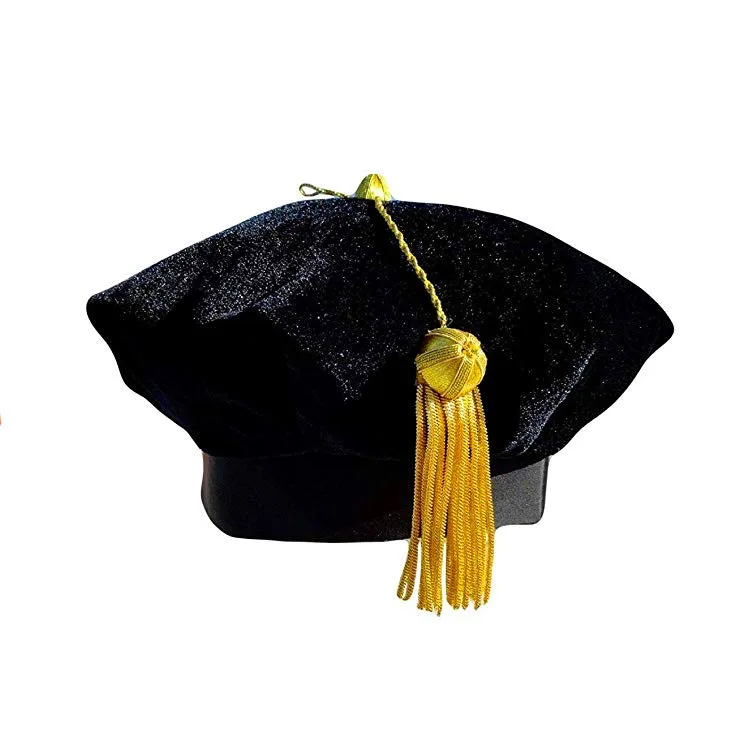 Custom velvet ny caps 6 tam hat hexagon cap with golden tassel for phD graduate