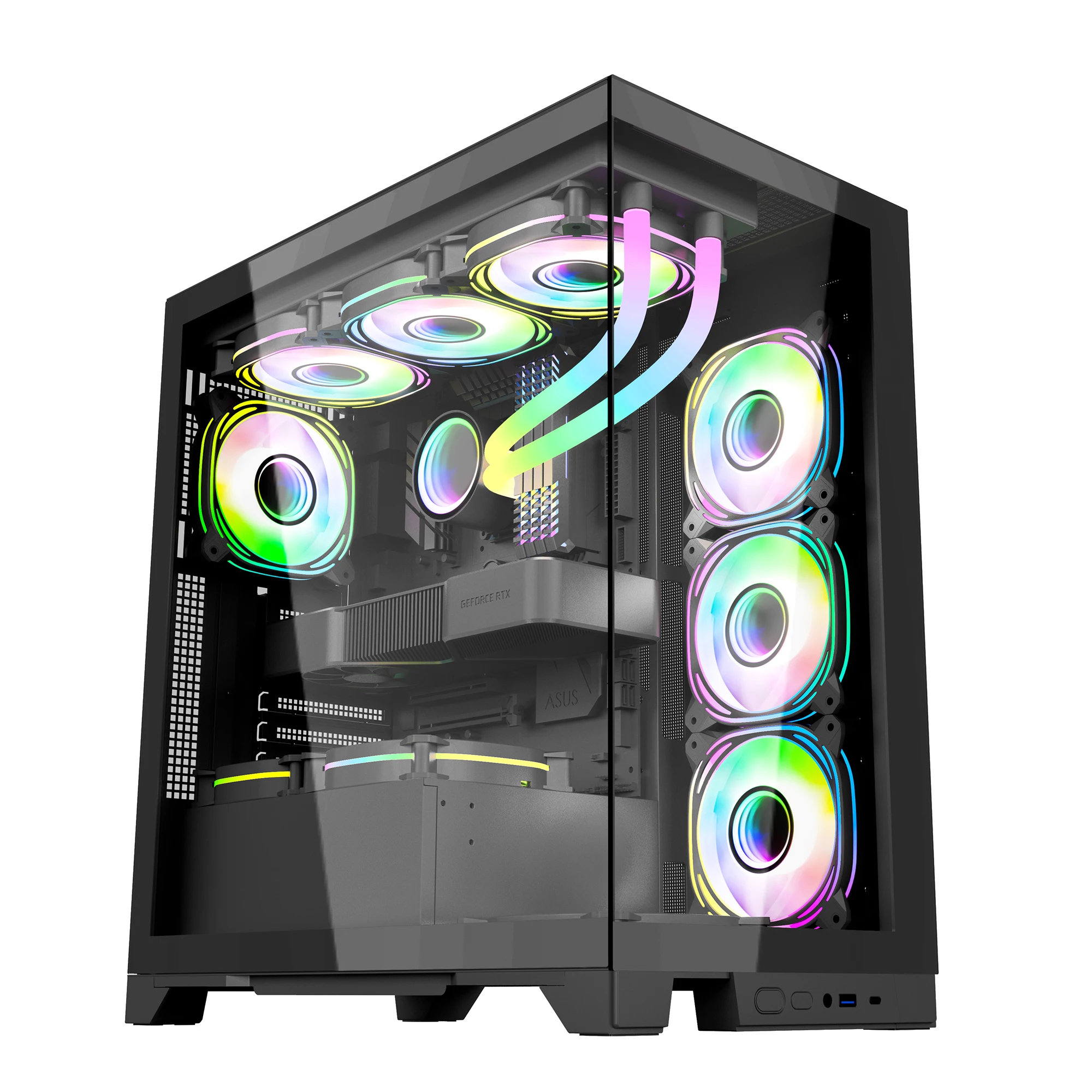 ATX245 Wholesale Top Brand Computer Cases Tempered Glass Panel Full Vision Gaming Pc Case ATX PC Gaming Case with Water Cooler