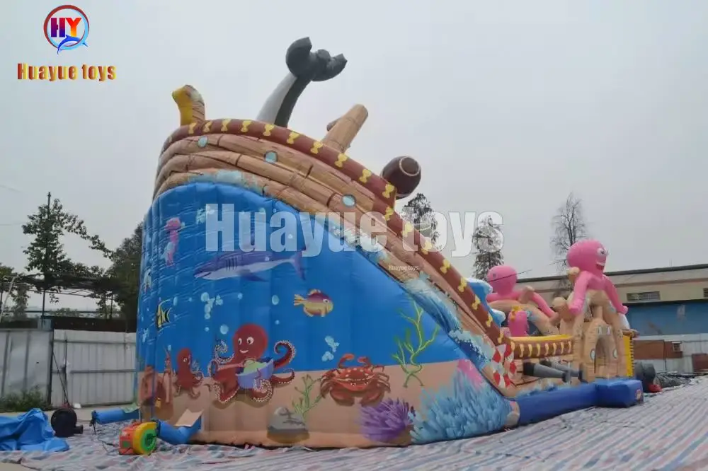 HUAYUE Cheap Price Outdoor Ocean Theme  Mobile Water Commercial Mobile Large Slide Pool Inflatable Large Shark Water Park Game