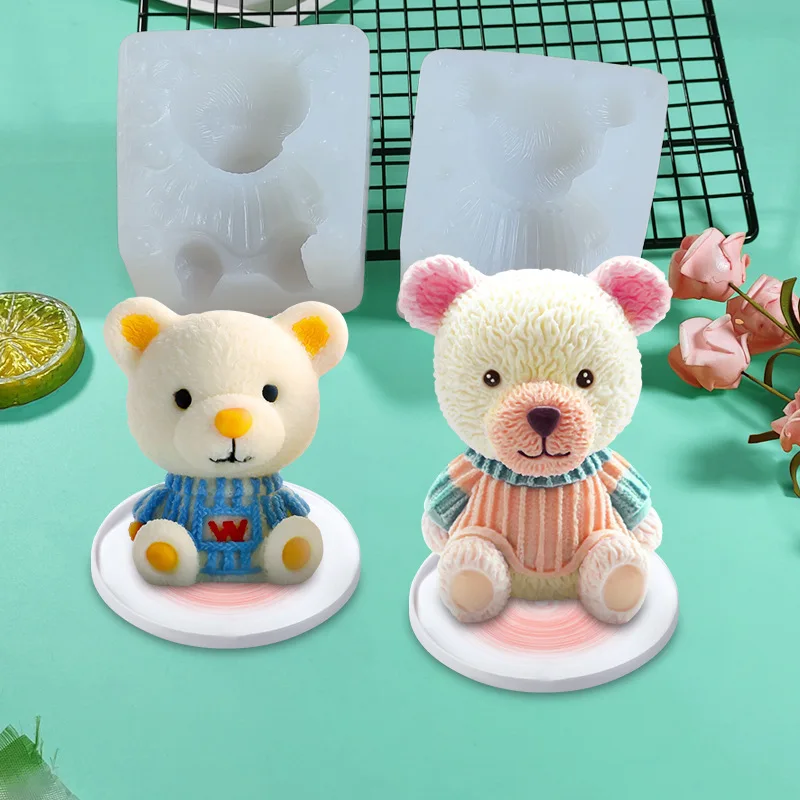 Milk tea coffee ice hockey aromatherapy candle gypsum bear mold  Cartoon animal bear ice silicone mold