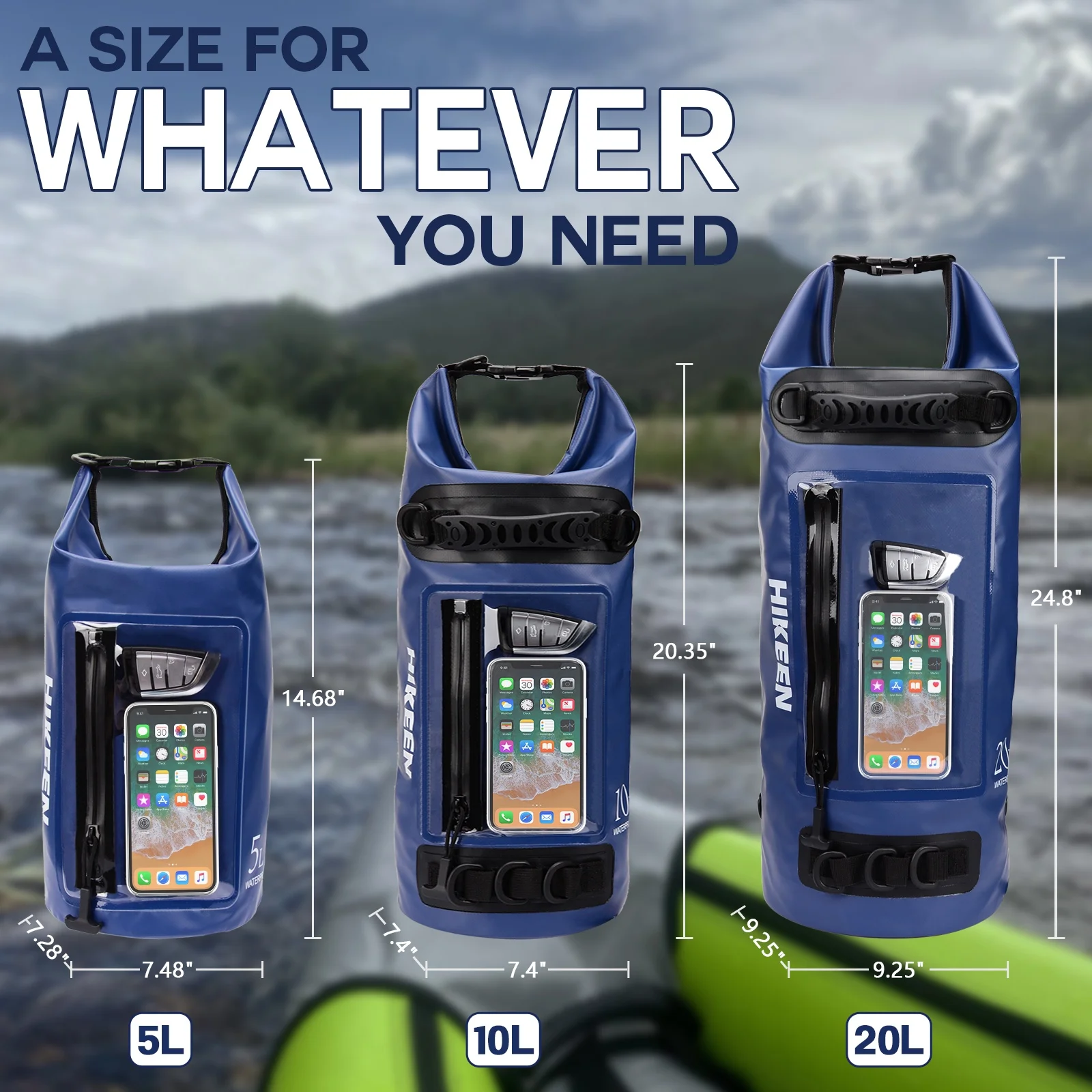 IPX7 Waterproof Dry Bag 5L - Waterproof Zip Touch Screen Phone Keeps Gear Dry, Lightweight Roll Top Dry Backpack