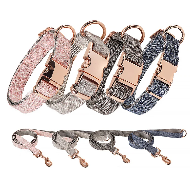 OKKPETS Wholesale dog collar leash Twill strong wear resistant rose gold nylon dog collar