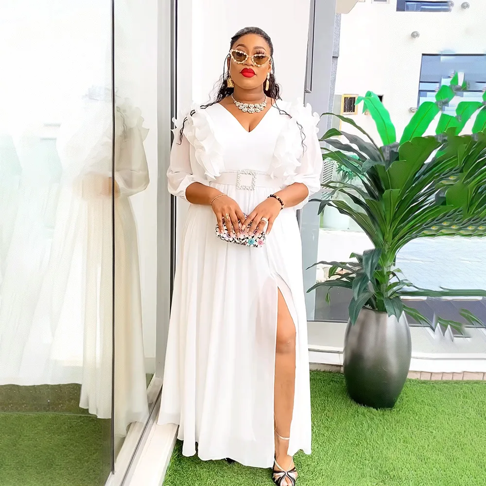 2025 New Fashion Simple Elegant Chiffon Banquet Dress Solid Color Turkey Party Dresses For Women