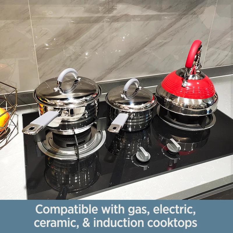 LFGB Stainless Steel 304 Non Stick Saucepan with Glass Lid Silicone Handles Cookware Set Pot