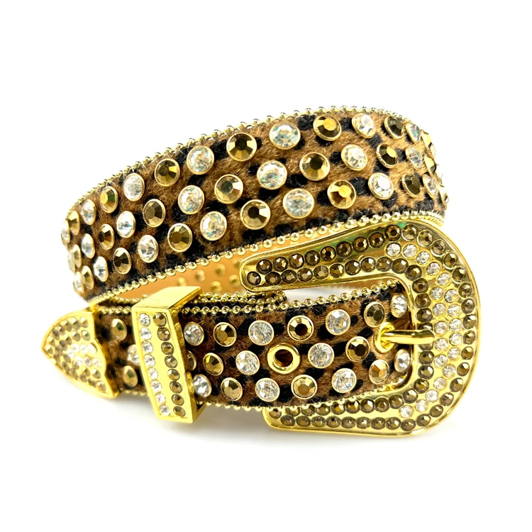 Wholesale rhinestone belts Leopard Belts Shiny Studded Diamond Crystal DNA Stone Belt BB Simon