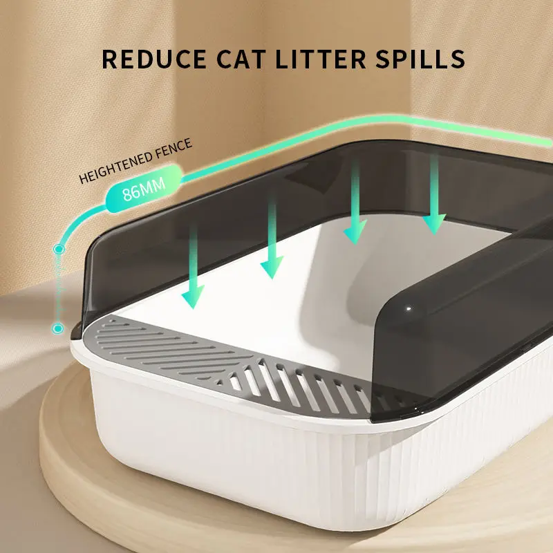 Wholesale Large Square Easy Cleaning Cat Litter Box Eco Friendly Plastic Cats Sandbox Toilet Cat Litter Box and Accessories