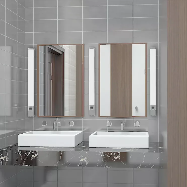 Wall mounted IP44 PIR sensor led mirror light with AC socket outlet socket