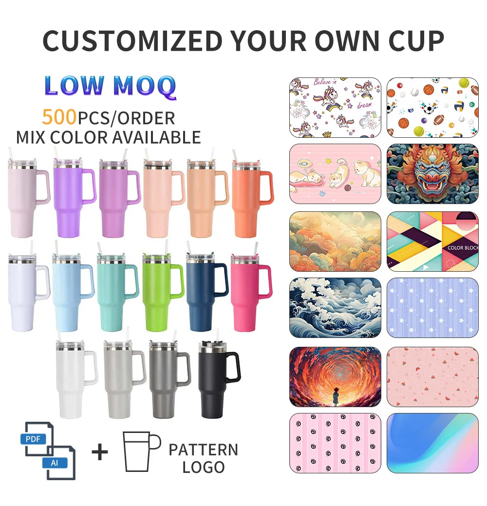 Custom Vacuum Insulated 40oz Travel Mug Flowstate Stainless Steel Tumbler With Straw And Handle