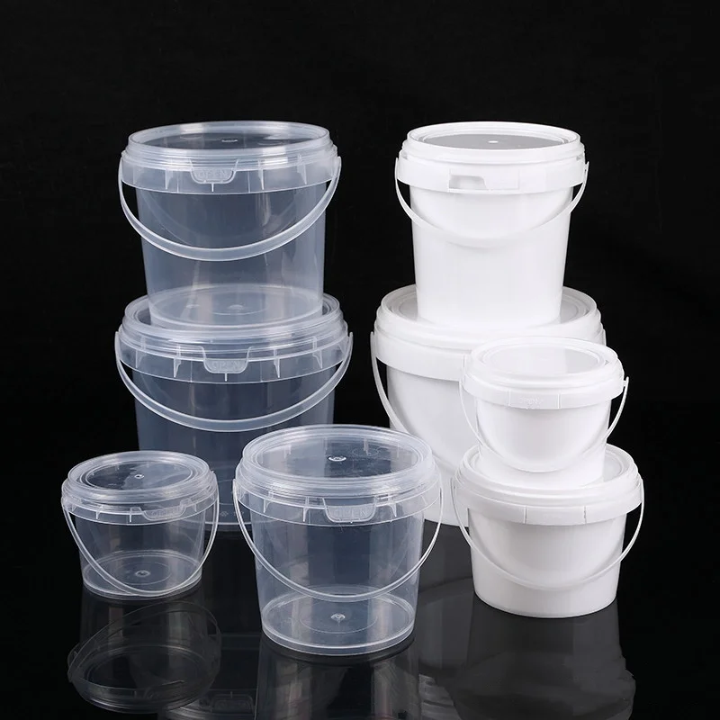 Transparent Plastic Bucket 0.3--5L Thickened Lid Sealed Portable Plastic Drum Food Grade Bucket