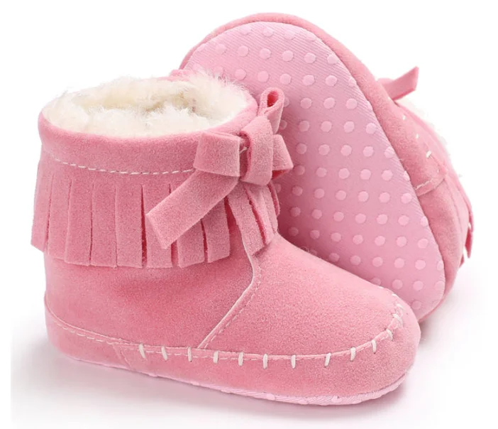 Новое поступление, теплые детские ботинки из искусственной замши с бахромой и бантом на 0-18 месяцев