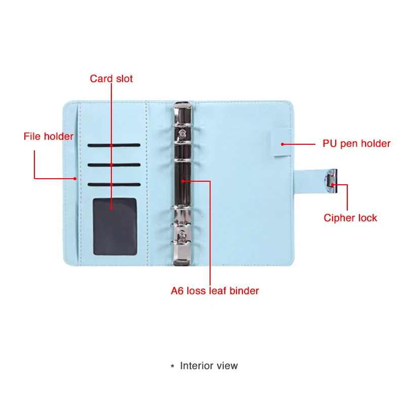 2022  hot sales A6 personal size binder ,macaroon pu leather cover with passport lock,6 rings cipher trunk binder planner