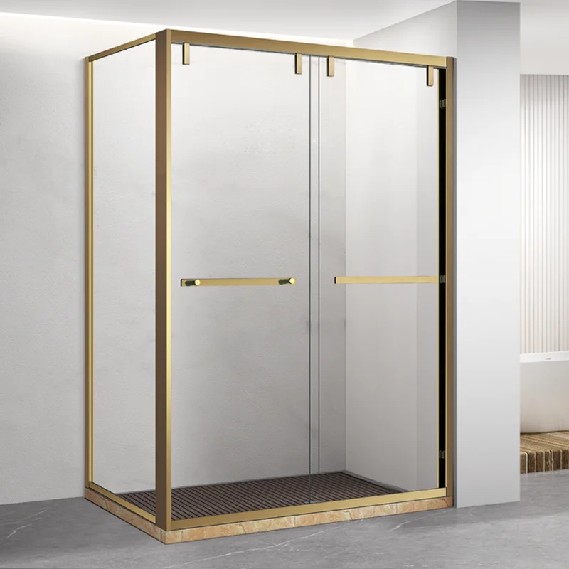 Luxury Walk In Shower Enclosure Bathroom Gold Frame Glass Sliding Shower Door Rectangular Shower Cabin