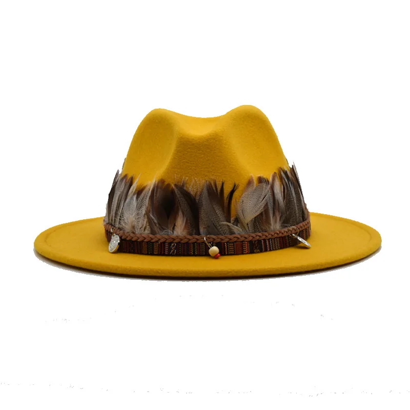 Wholesale 2021 new Fashion Elegant Jazz Fedoras Hats Wide Brim Bowler Hat Leopard Belt Solid Color Unisex Top Hats