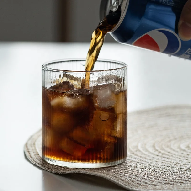 Heat Resistant Premium Classical Vertical Stripes Glass Tea Cup For Latte