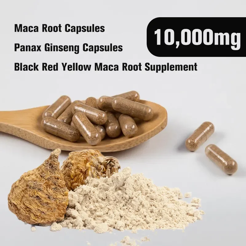 OEM Maca корень капсулы 10000 мг Panax женьшеня черный красный желтый мака добавка