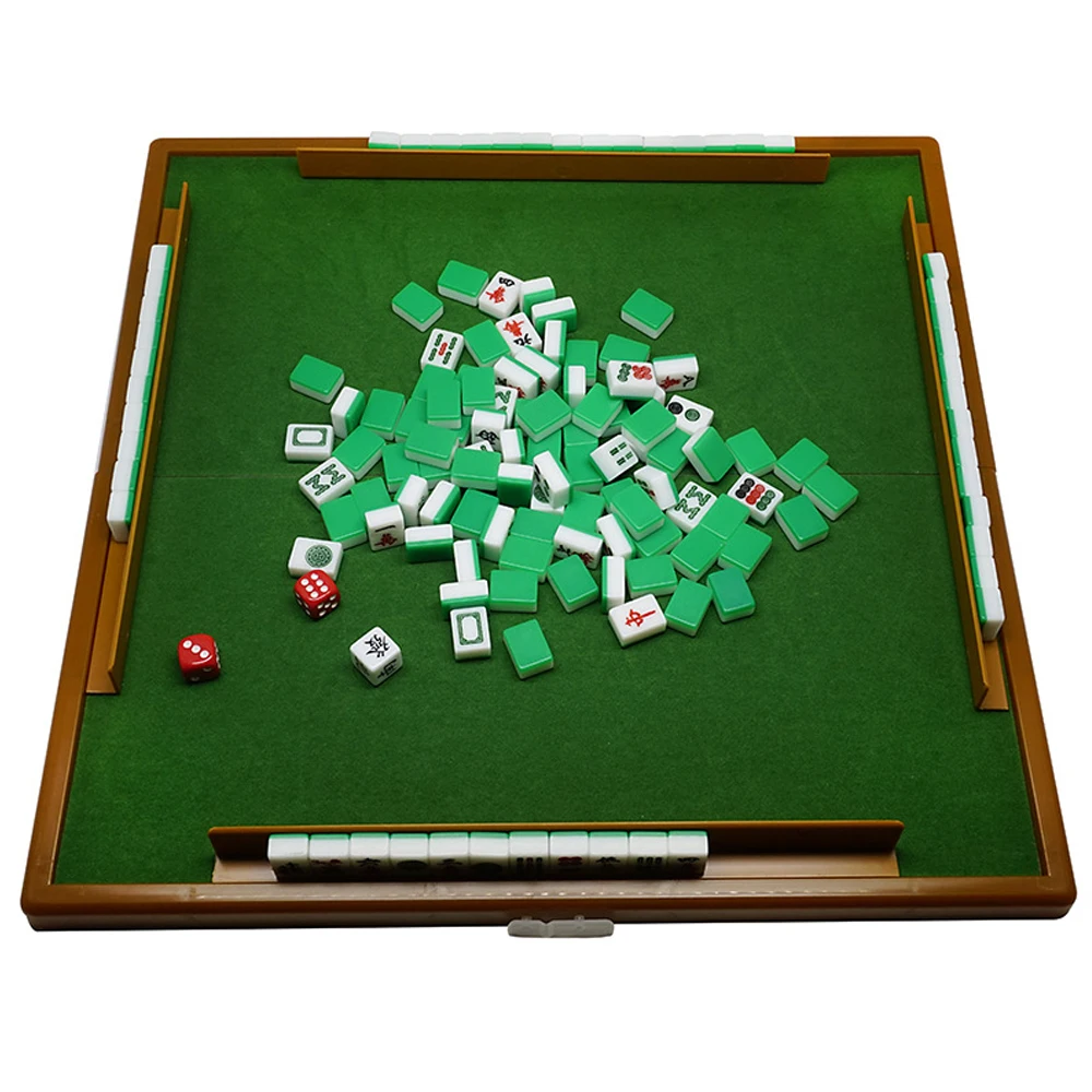 Hot Sale 16mm High Quality Mini Travel Carry Mahjong Board Game Set Wholesale with folding table