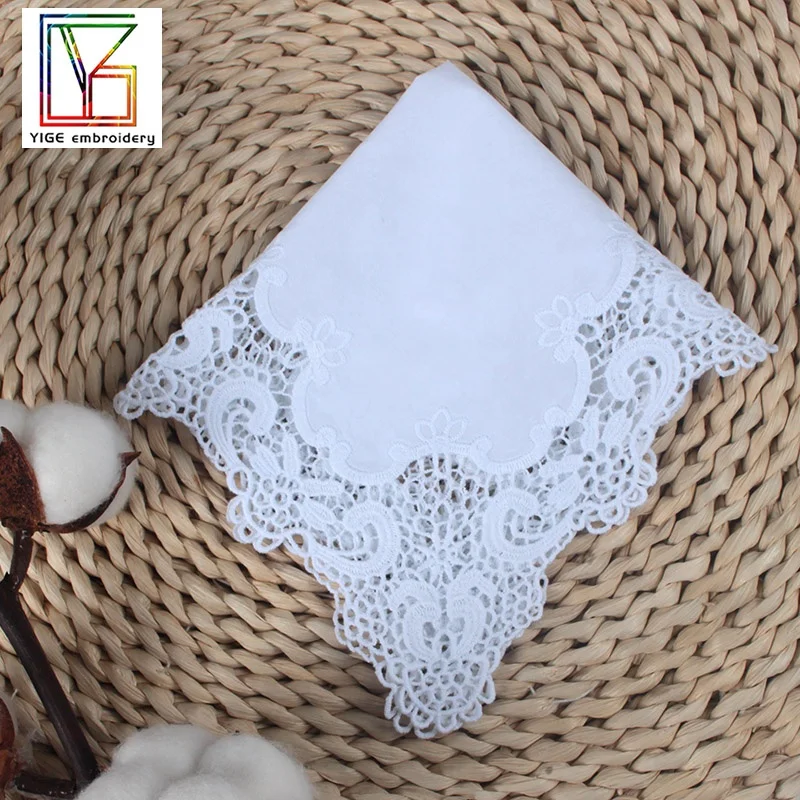 White 100% Cotton luxury Lace Handkerchiefs suitable for embroidery or printing Women Ladies Wedding Holiday Gifts