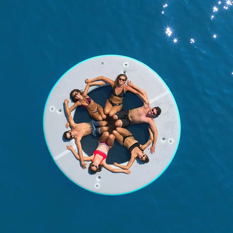 Yacht dock Inflatable Floating Platform Ocean Swimming Pool Round Pool Float Island Folded Hangout Water Hammock With Net