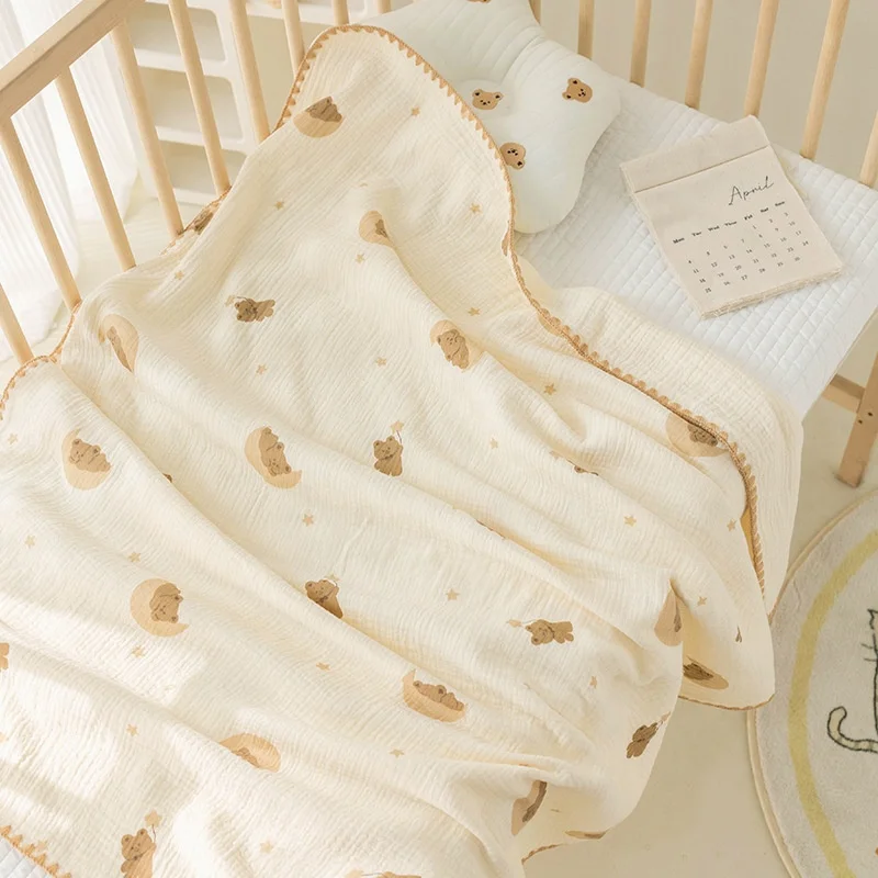 Double Gauze Baby Bath Towel 110*100 cm Newborn Single Infant Four Layers Cotton Gauze Wrapped Baby Blanket Towel BL012202